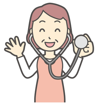  エプロンおばちゃん-138-バスト 診察,おばちゃん,エプロン,お母さん,ママ,中年,おばさん,主婦,人物,かわいいのイラスト素材