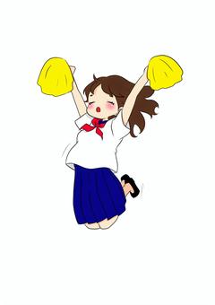チアガール チア,チアガール,チアリーダー,制服,学生服,セーラー服,ジャンプ,跳ぶ,ポンポン,応援のイラスト素材
