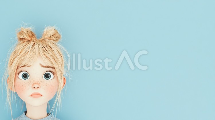 青背景の不安げな表情の女の子 女の子,青,背景のイラスト素材