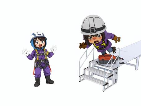 建設土木工事現場での足場で転倒する作業員 作業員,転倒,事故,足場,建設業,土木,建築,工事,建設,安全のイラスト素材