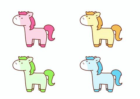 馬4色セット 馬4色セット 馬,子馬,ピンク色,黄色,緑色,水色,動物,午年,干支,2026年のイラスト素材