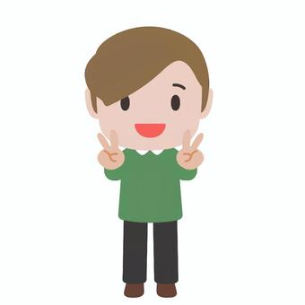 ピースする男 男,ピース,笑顔,喜び,ポーズ,明るい,ポジティブ,自信,元気,成功のイラスト素材