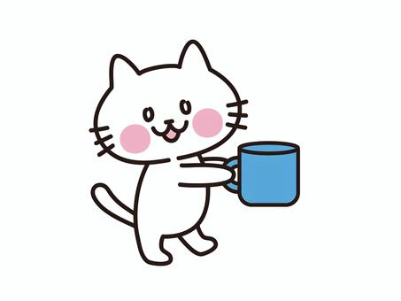 Cat with a blue cup, , JPG, PNG and AI