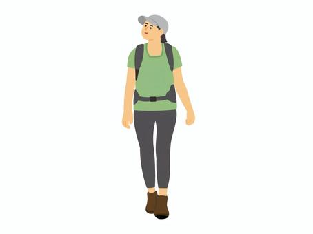 山歩き・山登りする人／カラー 山歩き,山登り,登山,ハイキング,アウトドア,リュック,帽子,健康,人,女性のイラスト素材