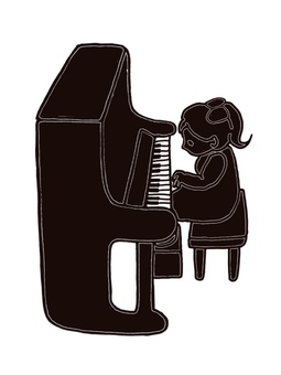 おうちのアップライトピアノで練習する子 アップライトピアノ,ピアノ,練習,初心者,導入,シルエット,モノクロ,音楽,楽器,発表会のイラスト素材