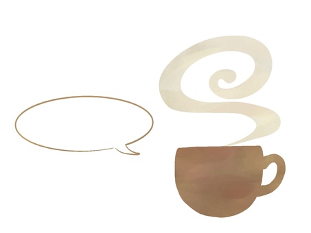 水彩風のブラウンのカップと吹き出し コーヒー,カップ,吹き出し,湯気,水彩,手書き,カフェ,飲み物,ホット,休憩のイラスト素材