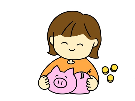 豚の貯金箱と女の子 貯金箱,豚,女の子,子供,貯金,コイン,お小遣い,お年玉,笑顔,貯蓄のイラスト素材