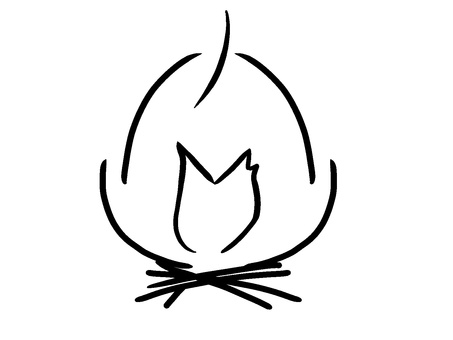 たき火アイコン線画 たき火,キャンプ,サバイバル,炎,手描き,背景透過,アウトドア,薪,火,シンプルのイラスト素材