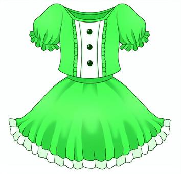 フリルスカートの洋服(緑) フリルスカートの洋服(緑) 緑,ブラウス,スカート,パフスリーブ,フリル,服,衣類,ファッション,イラスト,手描きのイラスト素材