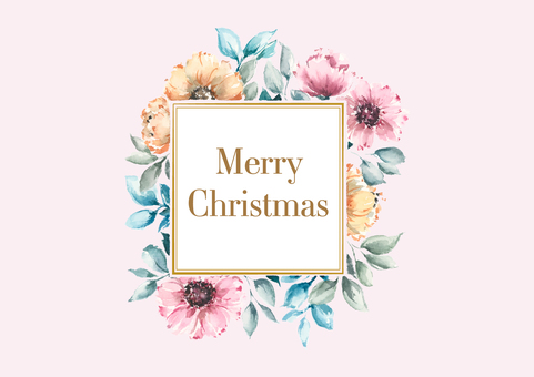 お花のカード・メリークリスマス／フレーム 花,フラワー,フレーム,飾り枠,メリークリスマス,クリスマス,カード,水彩,飾り,手描きのイラスト素材