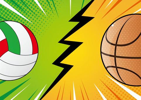バレーボール対バスケットボールの背景素材 スポーツ,バレーボール,バスケットボール,対決,集中線,効果線,ポップ,背景のイラスト素材
