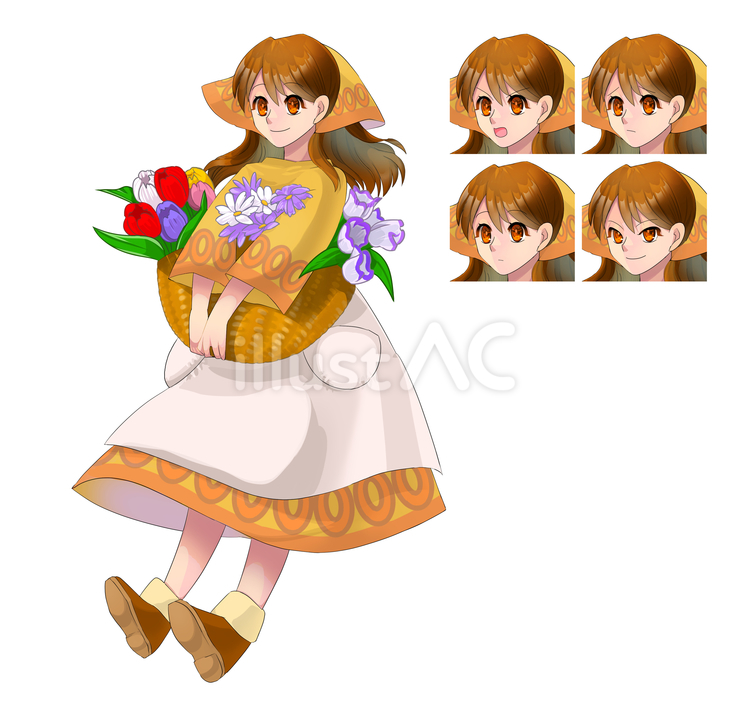 花娘 花娘,町娘,チューリップのイラスト素材