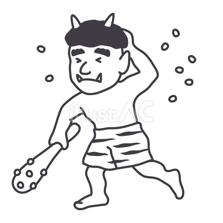 豆をまかれた鬼　モノクロ 節分,鬼,赤鬼のイラスト素材