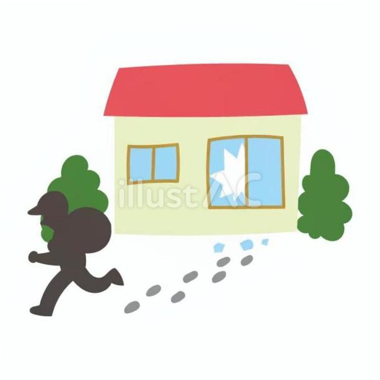 逃げる泥棒と被害にあった家 住宅,トラブル,一軒家のイラスト素材