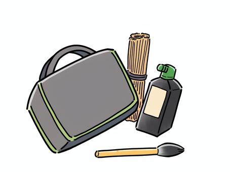 習字道具 習字道具,習字,書道,習い事,物,筆,墨汁,かばん,学校,授業のイラスト素材