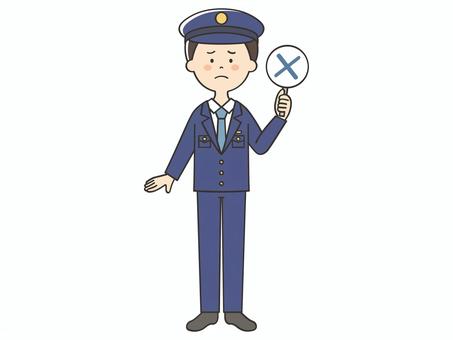 バツの札を持つ男性警察官 バツ,不正解,警察官,違う,誤り,だめ,間違い,クイズ,バラエティ,回答札のイラスト素材