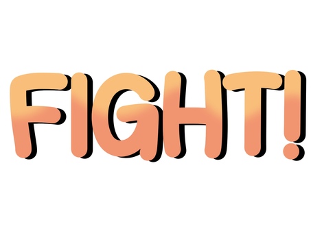 オレンジ色のFIGHTの文字 fight,頑張れ,感嘆符,びっくりマーク,オレンジ色,ゆるい,かわいい,文字,影,応援のイラスト素材