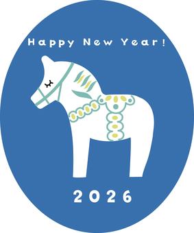 年賀状に　白いダーラナホースイラスト ダーラナホース,馬,干支,年賀状,北欧,ナチュラル,シンプル,白,冬,正月のイラスト素材