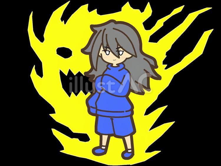 禍々しいオーラを放つ少女「青」 女子,人,子どものイラスト素材