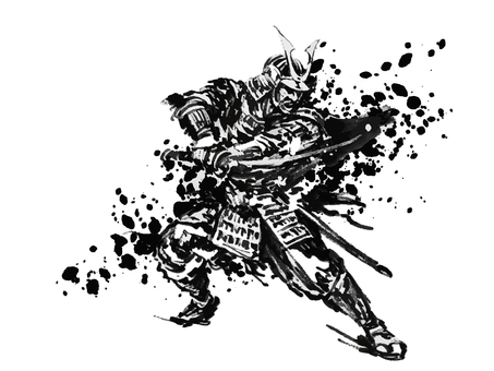 鎧武者2 鎧,武士,甲冑,水墨画,合戦,抜刀,ベクター,透過のイラスト素材
