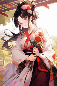 flowers and kimono, one 絵, girl, moe type, JPG