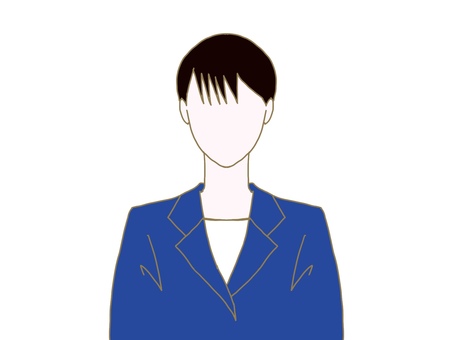 スーツ姿の女性 スーツ,女性,ショートカット,青色,顔なし,シンプル,1人,正面,バストアップのイラスト素材