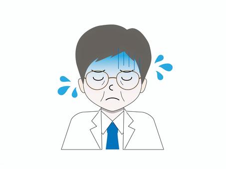 青ざめ元気のない白衣にメガネの人物 医師,人物,医療,病院,クリニック,保健,医者,専門職,研究者,研究職のイラスト素材