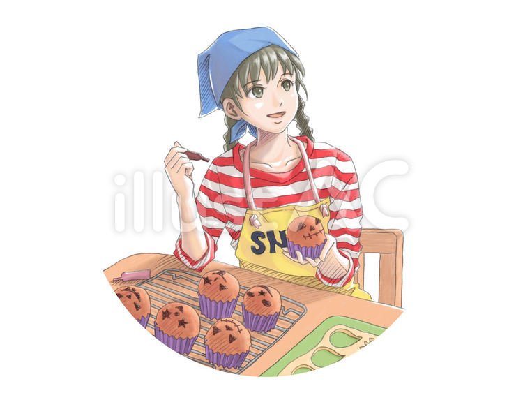 ハロウィンのお菓子作り 少女,ハロウィン,子供のイラスト素材