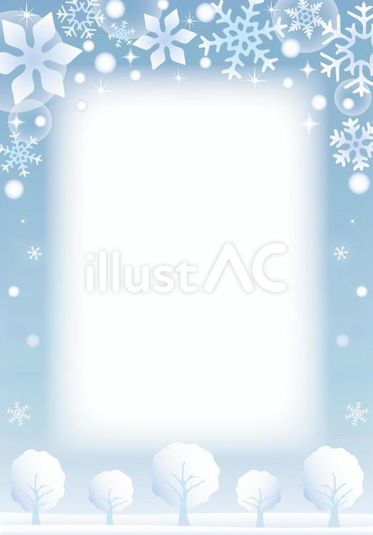 雪の森フレーム3（たて） 冬,雪,キラキラのイラスト素材