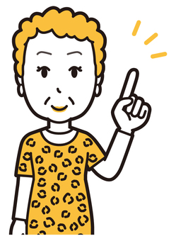  大阪のおばちゃん(黄)-124-バスト 指差し,笑顔,おばちゃん,大阪,ヒョウ柄,おばはん,中年,女性,関西,派手のイラスト素材