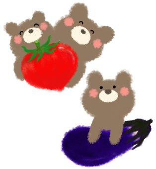 Illustration, bear, summer vegetables, tomato, 