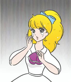 昭和風少女48落ち込み背景付き 少女漫画,女の子,レトロ,古風,漫画,効果,女性,昭和,悲劇,悲しいのイラスト素材