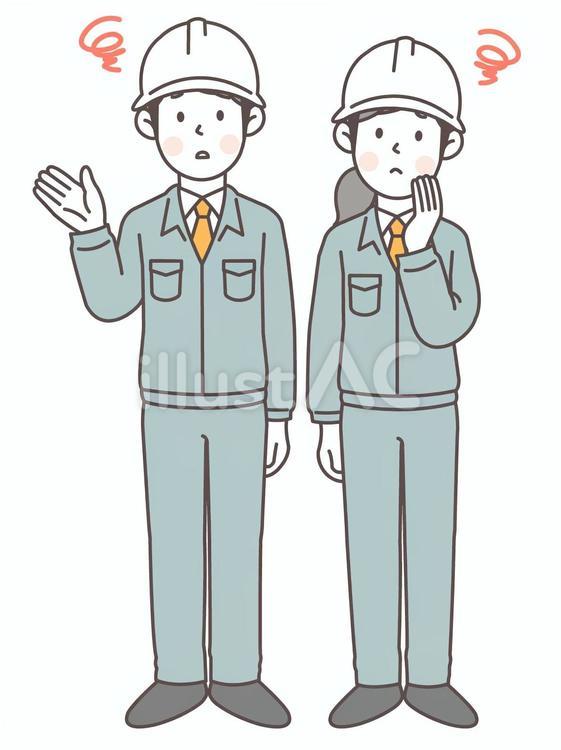 悩みがある建設作業員(男女)_全身 人物,建設作業員,工事現場のイラスト素材