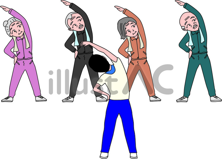 高齢者　年配　男性　女性　運動 高齢者,年配,男性のイラスト素材
