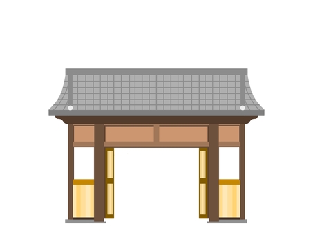 和風の門 門,玄関,和風,城門,建物,正面,扉,日本,木造建築,古風のイラスト素材