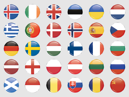ヨーロッパ国旗と地域の旗　丸型アイコン ヨーロッパ,国旗,セット,アイスランド,アイルランド,イギリス,イタリア,ウクライナ,エストニア,オーストリアのイラスト素材
