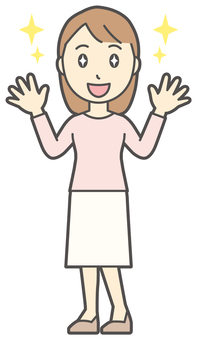  ロングヘア女性-111-全身 嬉しい,女性,女の子,人物,かわいい,喜ぶ,感動,笑顔,やったー,表情のイラスト素材