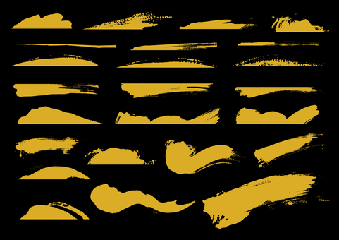 筆タッチいろいろな形の素材 筆タッチ,曲線,直線,跳ね,波線,金色,黒,シルエット,かすれ,手描きのイラスト素材