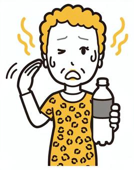  大阪のおばちゃん(黄)-045-バスト 暑い,おばちゃん,大阪,ヒョウ柄,おばはん,中年,女性,関西,派手,おばさんのイラスト素材