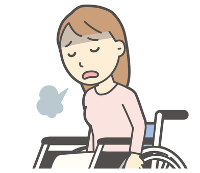  ロングヘア女性-323-バスト 車いす,女性,女の子,人物,かわいい,障害者,車椅子,疲れ,疲労,汗のイラスト素材