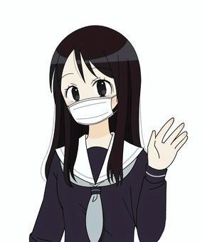マスクをしてる学生 人物,マスク,学生,セーラー服,リボン,制服,萌え系,可愛い,黒髪,アニメ調のイラスト素材