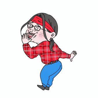 煽っているオタク男子 煽る,笑う,ふざける,バカにする,振り返る,振り向く,オタク,ヲタク,男子,黒縁眼鏡のイラスト素材