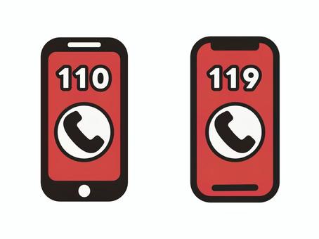 電話　110番　119番　通報　赤色 緊急通報,電話番号,110番,119番,火事,事故,トラブル,警察,消防,救急のイラスト素材