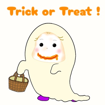 トリック　オア　トリート！　おばけ おばけ,ハロウィン,仮装,トリックオアトリート,halloween,秋,10月,ポストカード,イラスト,デザインのイラスト素材