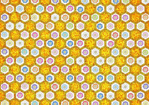 亀甲柄金七弁花 亀甲柄,和柄,金,七弁花,花,ゴールド,模様,ラメ,キラキラ,グリッターのイラスト素材