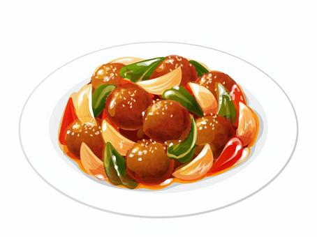 甘酢肉団子 甘酢肉団子 甘酢肉団子,中華料理,料理,食べ物,肉団子,甘酢あん,玉ねぎ,パプリカ,ピーマン,皿のイラスト素材