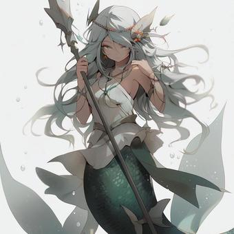 Intimidating mermaid_anime character, mermaid, long hair, sea, JPG