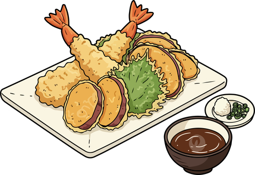 天ぷらセット 天ぷら,食事,定食,ランチ,ディナー,海老天,ベクターのイラスト素材