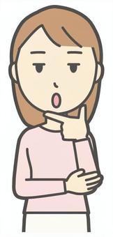 顎に手をあてて事情を聞いている若い女性 考える,女性,女の子,人物,かわいい,真剣,学ぶ,学習,バストアップ,上半身のイラスト素材