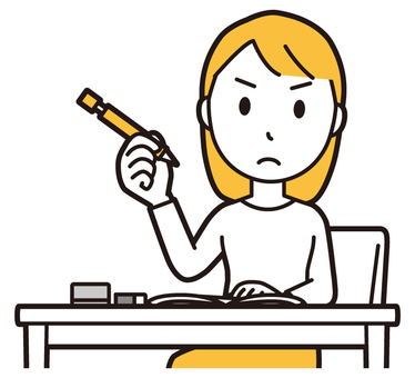  ロングヘア女性(黄)-162-バスト 勉強,女性,女の子,人物,かわいい,机,学ぶ,スクール,考える,塾のイラスト素材